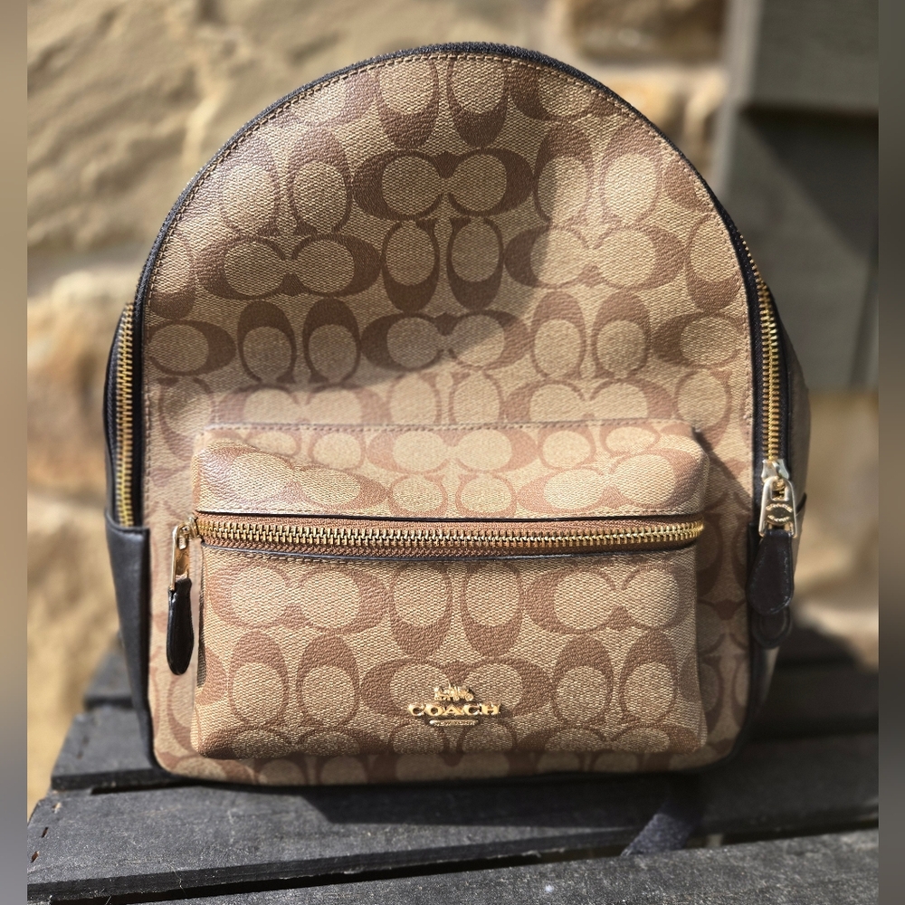 Coach Tan and Brown Signature Backpack